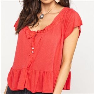Free people coral peplum tee